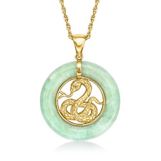 Ross-Simons Jade Snake Pendant Necklace in 18kt Gold Over Sterling