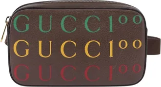 Gucci Aria 100Th Anniversary Belt Printed Leather Brown Leather Handbag (Pre-Owned)
