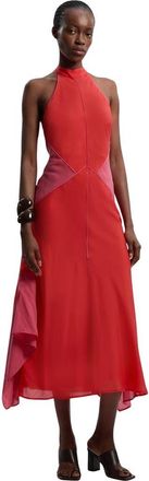 Karen Millen Colour Block Halter Midi Dress in Pink at Nordstrom, Size 12