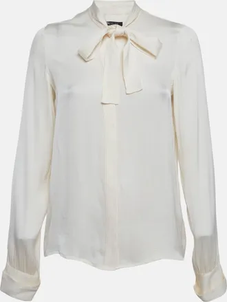 Rachel Zoe Cream Silk Blend Tie Collar Blouse S