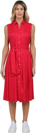 Caliban Mouwloze chemisier jurk met tailleband - Dames - Shirt Kleedjes - Roze - M - Kleedjes