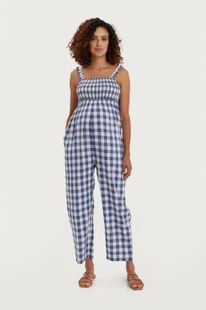 Nom Maternity Marais Maternity & Nursing Jumpsuit in Navy White Plaid at Nordstrom, Size X-Small