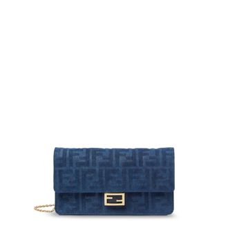 Fendi Wallet On Chain Baguette Shoulder Bag In Denim-Effect Ff Corduroy