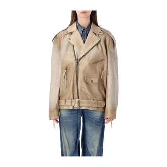 Golden Goose Journey Leather Jacket - Dames - Leren en Su&egrave;de Jassen - Beige - S - Leer - Jassen
