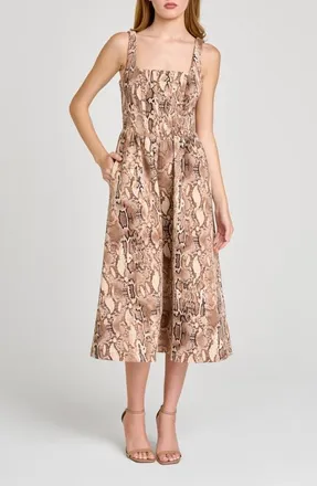 Wayf Savanna Snakeskin Print A-Line Dress in Brown Snake at Nordstrom, Size X-Large