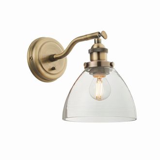 Endon Lighting Hansen - 1 Vetro Da Parete Chiaro, Piatto In Ottone Antico, E14
