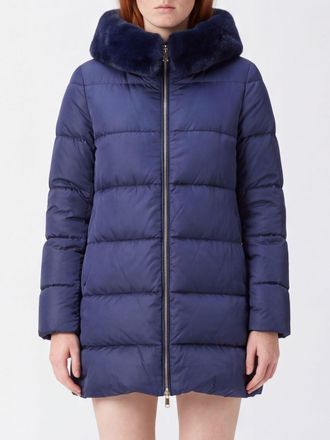Herno Knee-Length Water-Repellent Technical Satin Puffer Coat with Shearling Hood