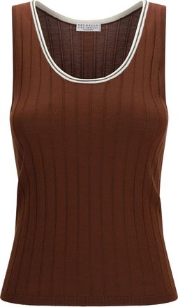Brunello Cucinelli Womens Top Ribbed Jersey Mulberry-Panama Fleece Wool (ovis Aries) Tops Mulberry/panama