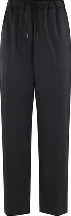 Maison Margiela Black Gathered Elastic-Waistband Wool Straight-Leg Pants