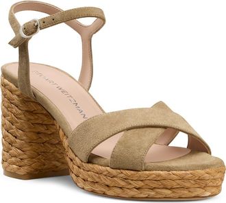 Stuart Weitzman Dayna Platform 80 Sandal in Golden Olive/Natural at Nordstrom, Size 10.5