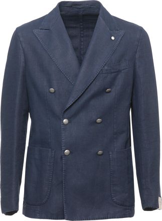 Lubiam Blue Herringbone Double-Breasted Blazer