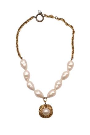 Marine Serre Gold Tone Faux Pearl Pendant Necklace