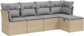 vidaXL Juego De Sof&aacute;s Jard&iacute;n Con Cojines Beige Mezcla 5 Pzas Rat&aacute;n Pe Vidaxl