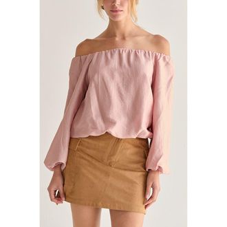 Crescent Off Shoulder Crinkle Blouse in Dusty Pink at Nordstrom, Size X-Small