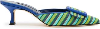 Manolo Blahnik Maysalebi 50 Striped Cotton and Leather Mules - Blue - 40 (IT40 / UK7)