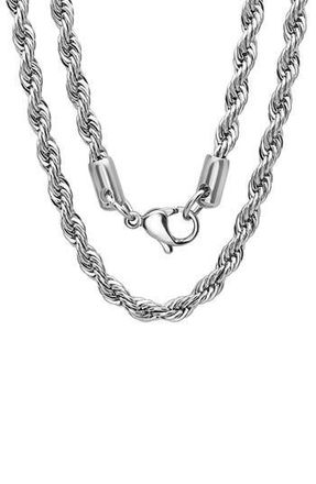 Steeltime Mens Stainless Steel Rope Chain Necklace in Silver at Nordstrom Rack, Size 20