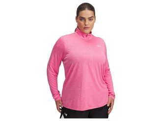 Under Armour Plus Size Tech 1/4 Zip Twist Womens Clothing Super Pink/White : 1X, Polyester