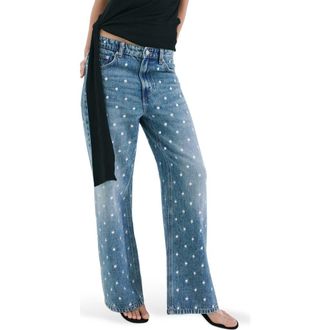 Mango Polka Dot Straight Leg Jeans in Medium Blue at Nordstrom, Size 10