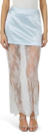 endless rose Satin & Lace Maxi Skirt in Baby Blue at Nordstrom, Size X-Small