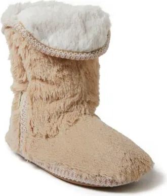 Dearfoams Beth Faux Fur Fold Down Fuzzy Bootie Slipper in Latte at Nordstrom, Size X-Large