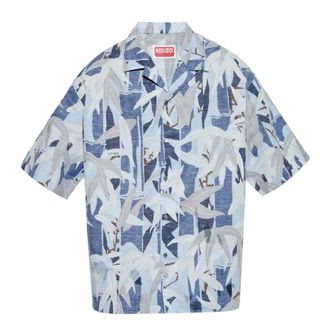 Kenzo Mens Chiku-Rin Camo Hawaiian Short Sleeved Shirt, Size Medium