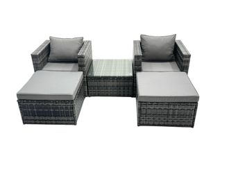 Fimous 4 Seater Patio Lounge Sofa Set with 2 Big Footstools in Dark Grey
