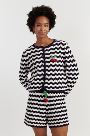 Chinti and Parker Cotton Cherry Crochet Cardigan in Blue/cream at Nordstrom, Size X-Large
