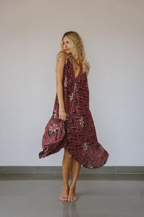 Sun Child Classic Silk Dress Tako in Red/black & Grey at Nordstrom