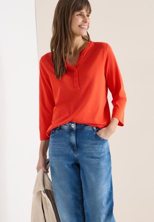 Cecil 3/4-Arm-Shirt CECIL, Damen, Gr. XXL (46), cherry tomato orange, Jersey, Obermaterial: 50% Baumwolle, 50% Modal, unifarben, bequem h&uuml;ftbedeckend, V-Aus