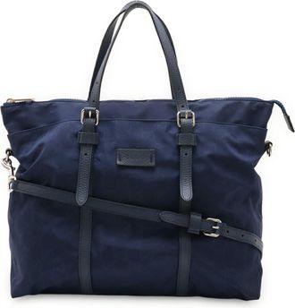 Gucci Blue Nylon Leather Shoulder Bag Tote Bag (Pre-Owned)