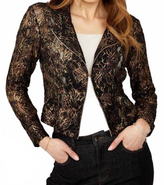 Frank Lyman Design Womens Lace Jacket In Black/gold