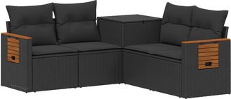 vidaXL Juego De Sof&aacute; 5 Uds. Negro Rat&aacute;n Sint&eacute;tico Y Acero Vidaxl