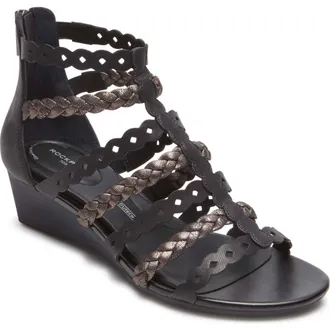 Rockport Total Motion Gladiator Wedge Sandal in Black Leather at Nordstrom Rack, Size 6