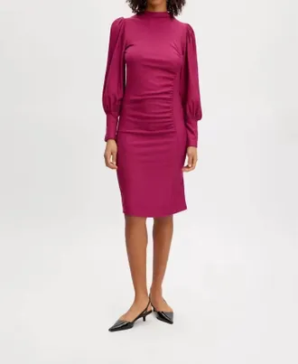 Gestuz Rifagz Puff Fitted Midi Dress In Fuschia