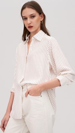 LilySilk Striped Oversize Silk Blouse for Women