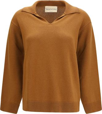 Valentino Womens Cashmere V-Neck Sweater Bright Cuir