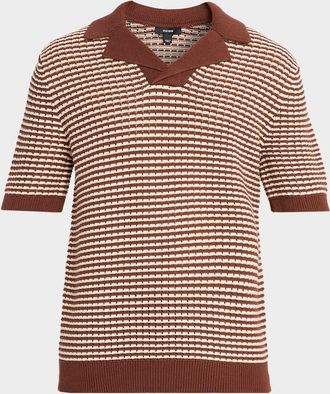 Reiss Mens Icarus Cotton Textured Knit Stripe Polo Shirt