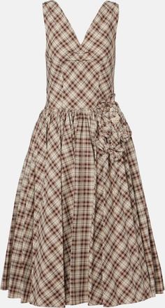 Prada Abito midi in popeline di cotone a quadri