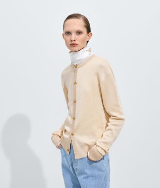 Bottega Veneta Silk Double Knit Cardigan - Beige - Woman - S