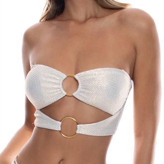 Luli Fama Luminous Double Loop Bandeau Crop Top In Gold