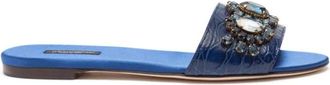 Dolce & Gabbana Sliders, female, Blue, 6 UK, Crystal Embellished Croc Sandals