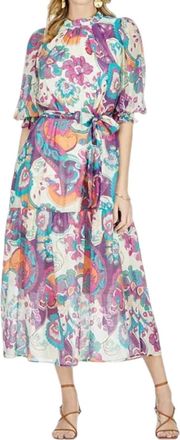 Jade Yoga Fantasy Floral Pleated Neck Dress In Multi