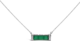 House of Brilliance Sterling Silver Diamond Accent and Green Agate Bar Pendant Necklace