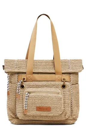 Desigual Big Expandable Straw Backpack in Dark Beige at Nordstrom