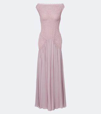 Georges Hobeika Silk-blend georgette and lace corset gown