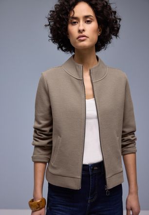 Street One Sweatjacke STREET ONE, Damen, Gr. 34, light terra mocha, Sweatware, Obermaterial: 100% Baumwolle, Strukturmuster, unifarben, regular fit normal, ohne 