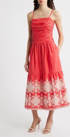Eliza J Ruched Bodice Sleeveless Maxi Dress in Coral at Nordstrom, Size 10