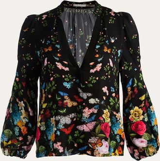 Alice & Olivia Helen Blouson-Sleeve Blouse