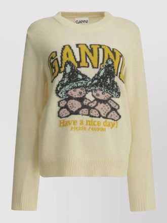 Ganni wool blend regular-fit crewneck sweater