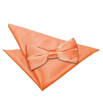 DQT Men Pre-Tied Plain Satin Adjustable Bow Tie + Pocket Square - Coral
